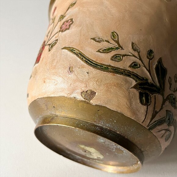 Vintage Solid Brass Floral Planter Hand Painted Flower Pot Rustic Boho Decor - Picture 7 of 7